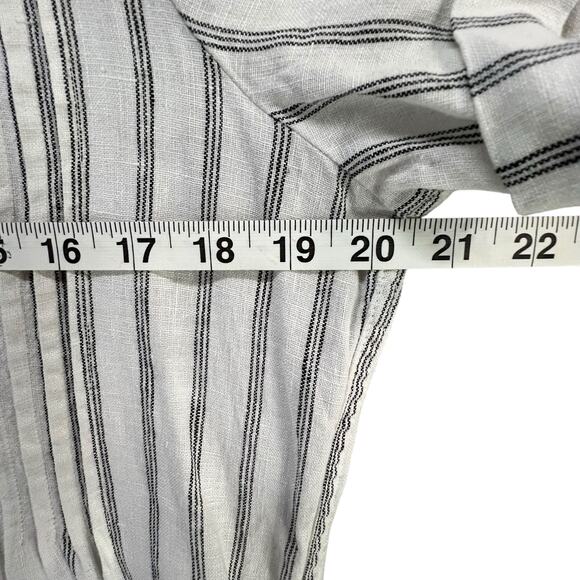 Quince Dress Small White Black Stripe Pintuck European Linen Boho Beach Pockets - Picture 10 of 15